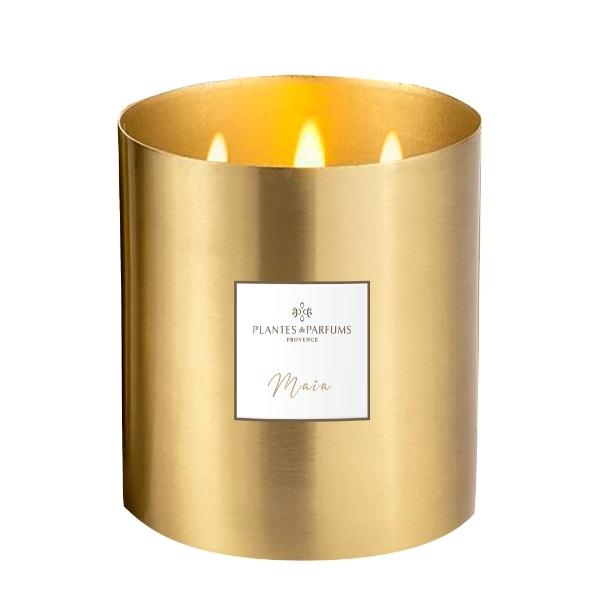 Large Golden Perfumed Candle 3 wicks - Maia 1KG